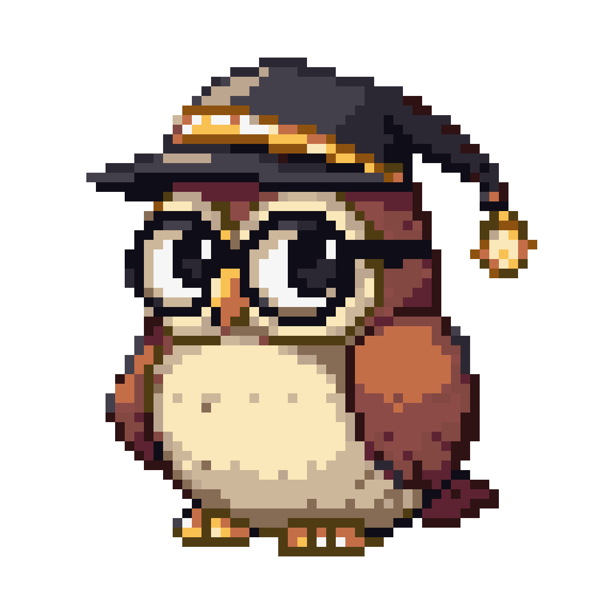 cute scholarly owl with hat and glasses pixel art