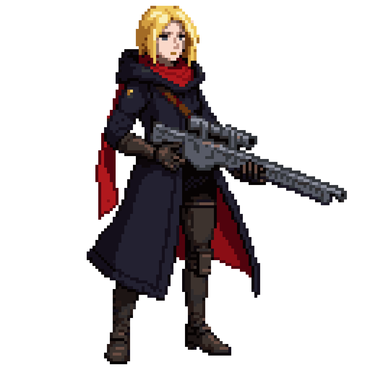 Blond Female Witch Hunter in Cloak pixel art