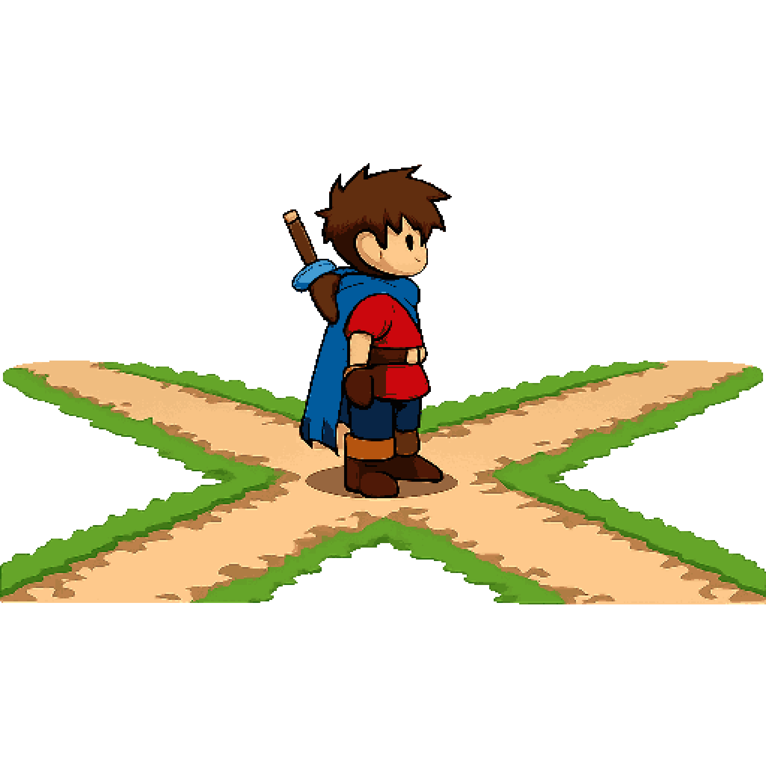 Grass and Dirt Path Crossroads pixel art