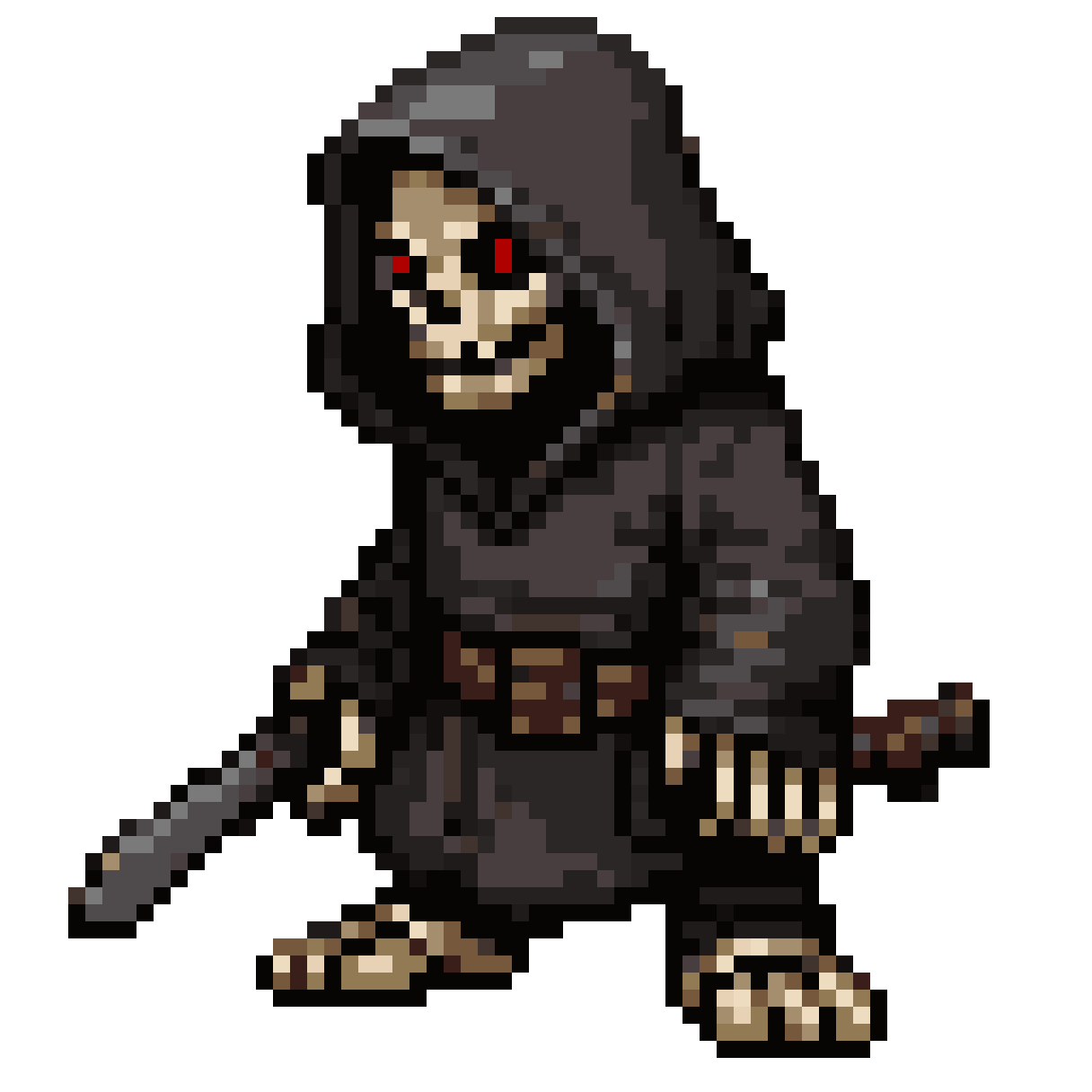 Hooded Cloaked Skeleton with Sword pixel art