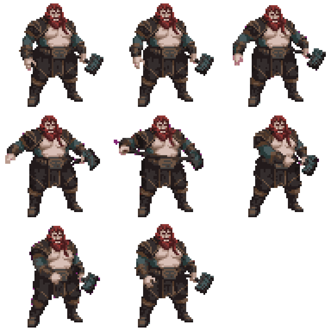 Large Norse Man Holding Hammer Attacking pixel art