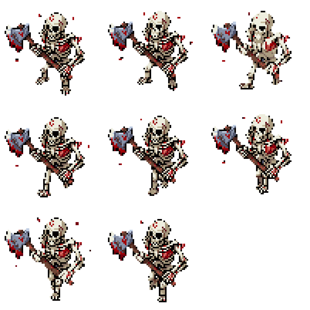 Spooky Skeleton with Axe Walking pixel art