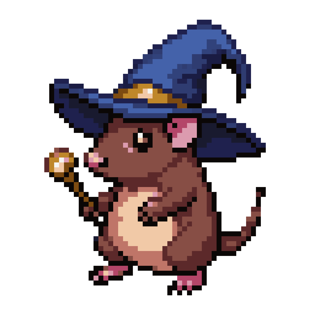 sentient brown wizard rat, blue pixel art
