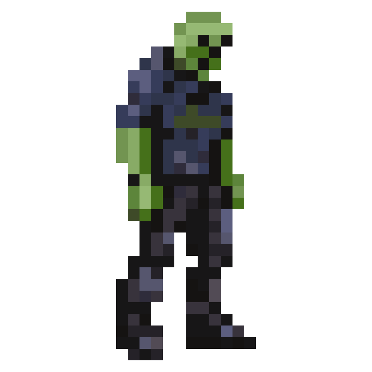 Green Zombie in Security Guard Clothes pixel art