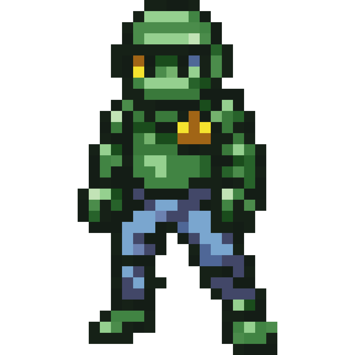 Green Zombie in Security Guard Clothes pixel art