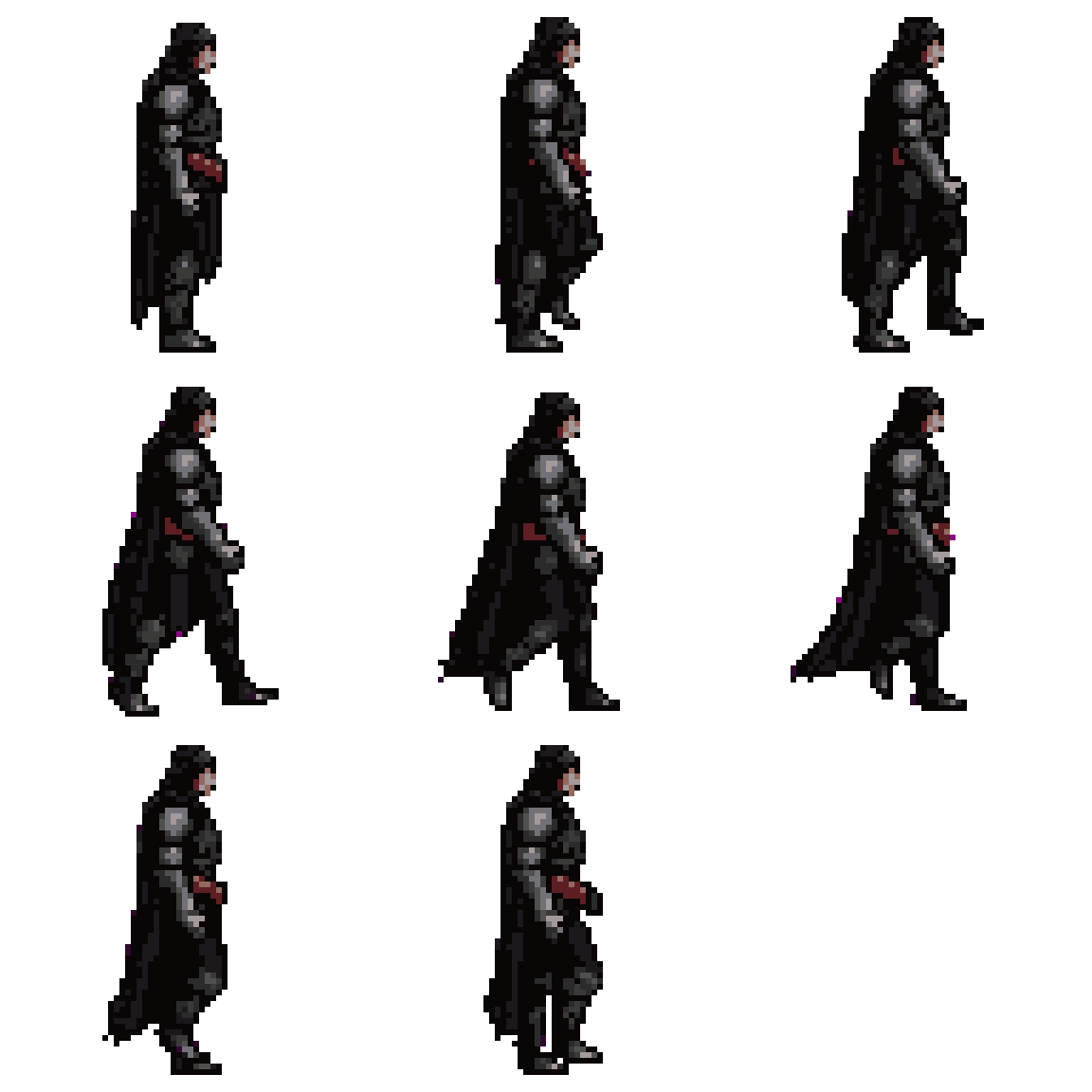 Dark fantasy knight, templar, facing Walking pixel art