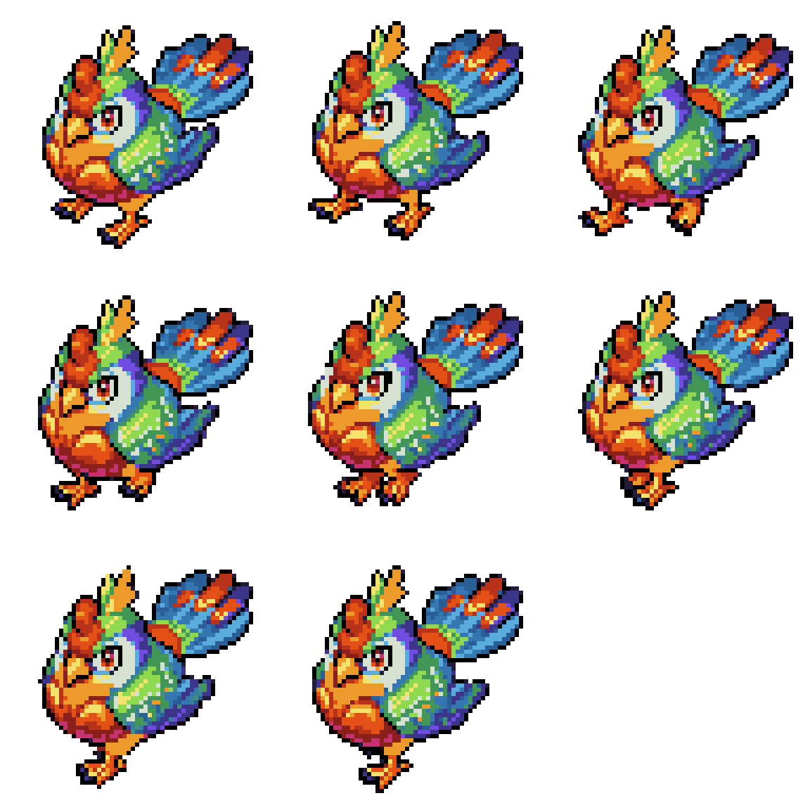 Colorful Bird Walking Around Walking pixel art