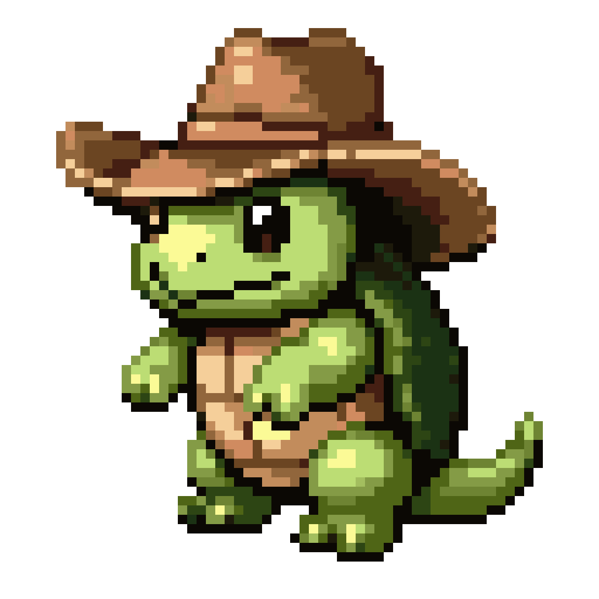 Green Tortle Sorcerer in Cowboy Hat pixel art