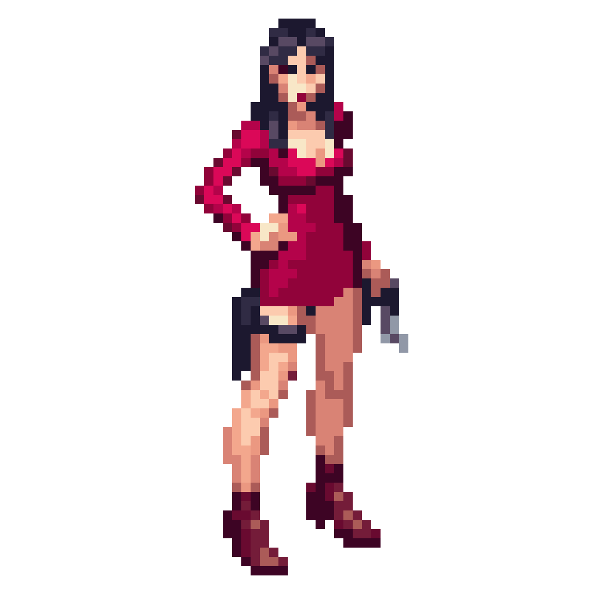 Confident Woman in Red Dress pixel art