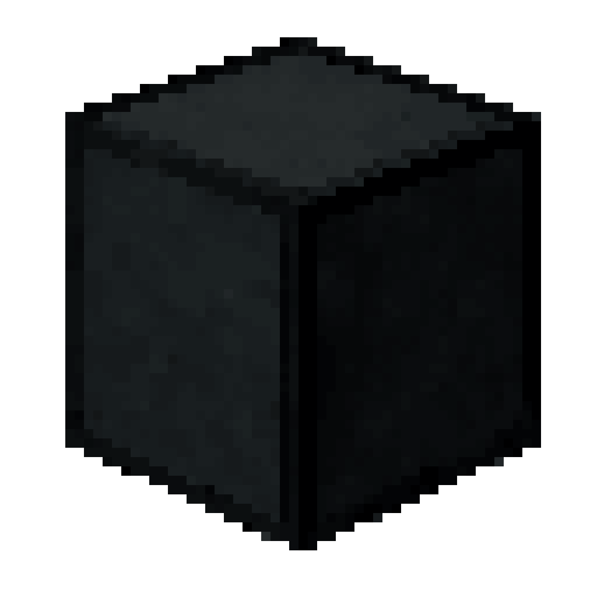 dark gray cube with black outlines pixel art