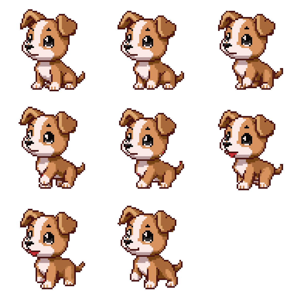 puppy ears front back and Walking pixel art