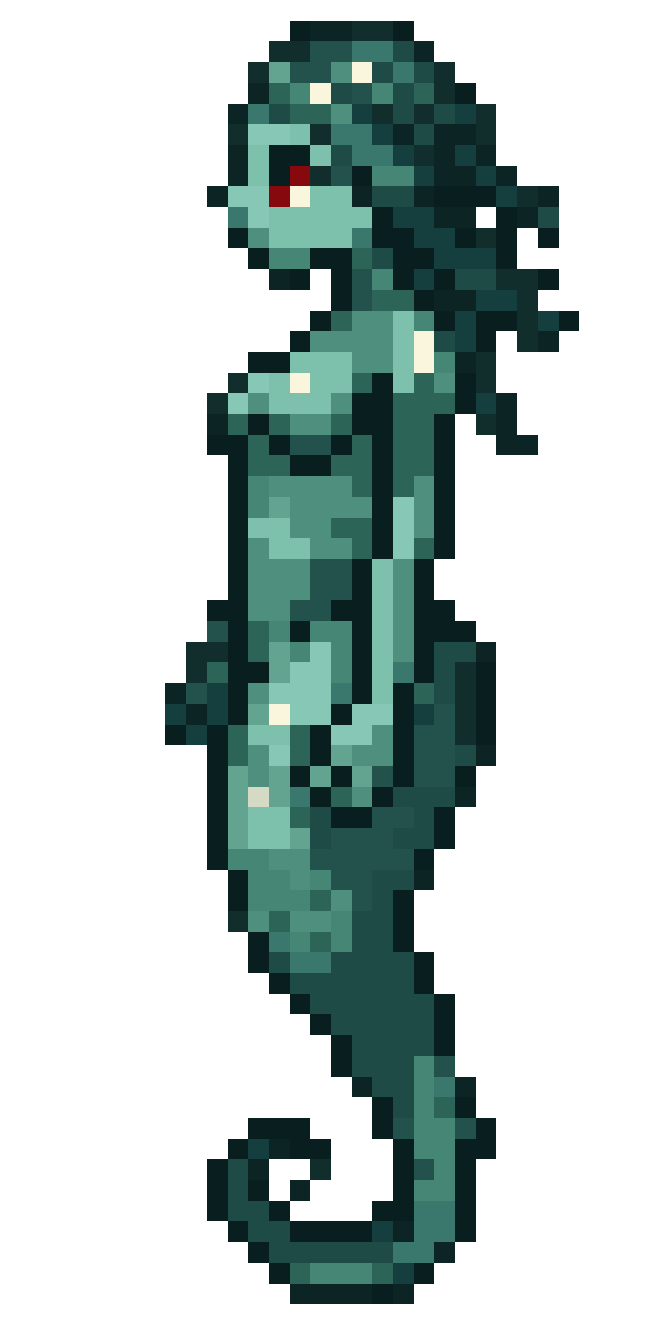 a mermaid with light blue skin pixel art