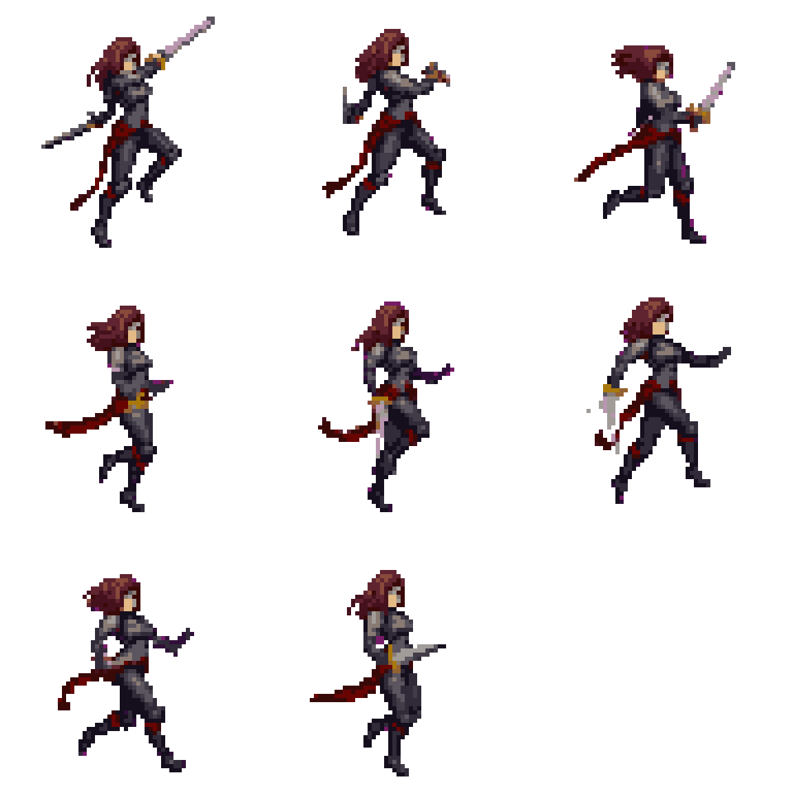 Female Knight Slashing with Sword Walking pixel art