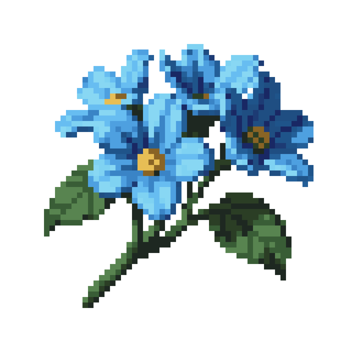 A bundle of blue radiant flowers pixel art