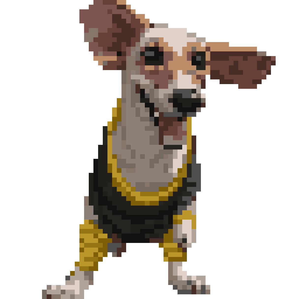 Cream-colored anthropomorphic dachshund standing pixel art