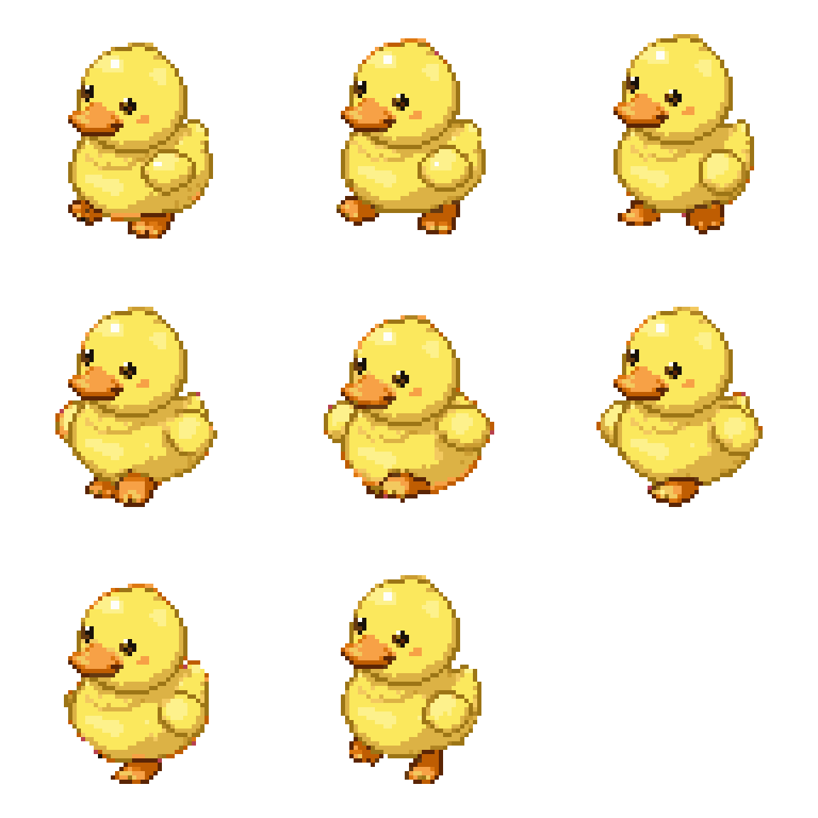 cute yellow duck in anime style Walking pixel art