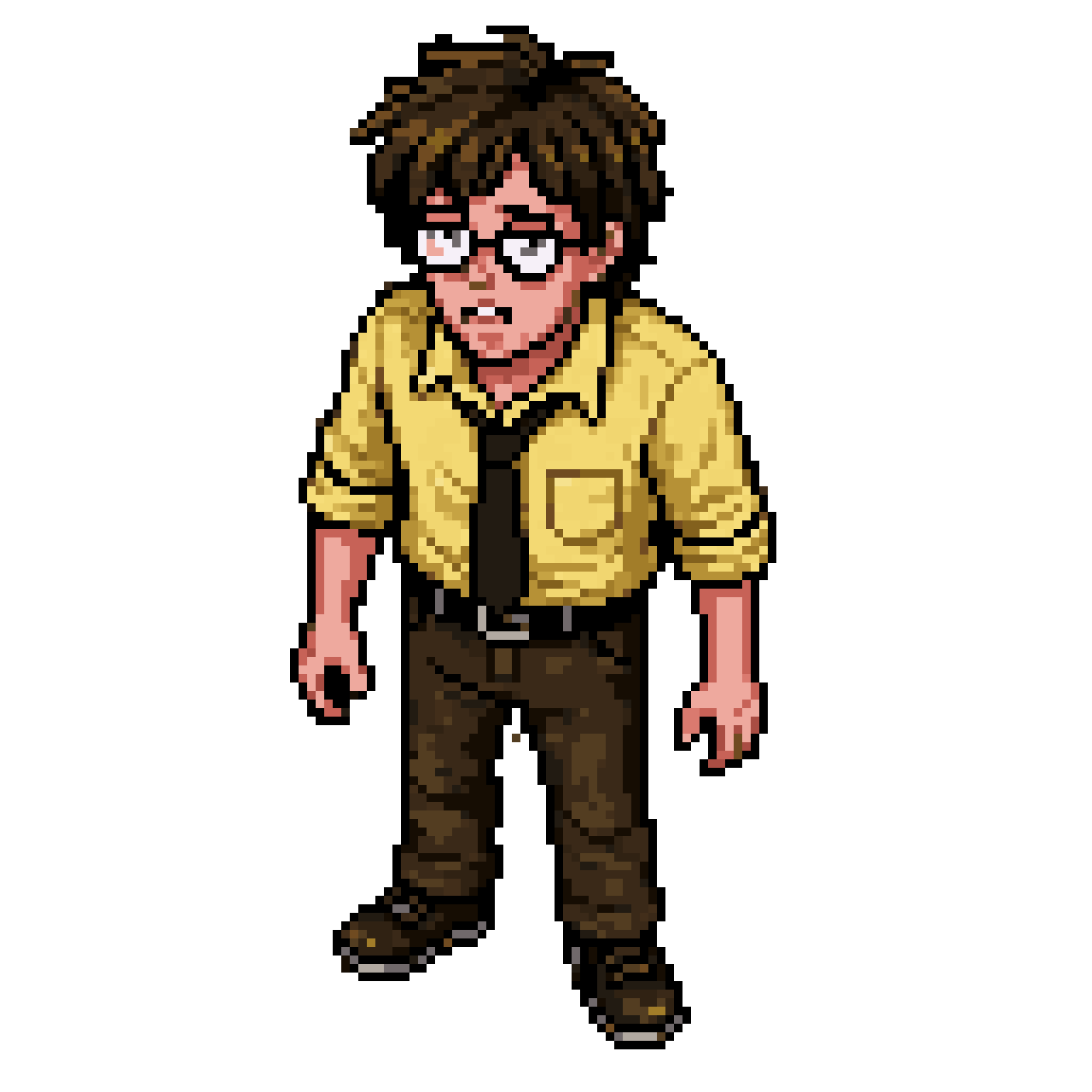 Nervous young adult male office-worker pixel art