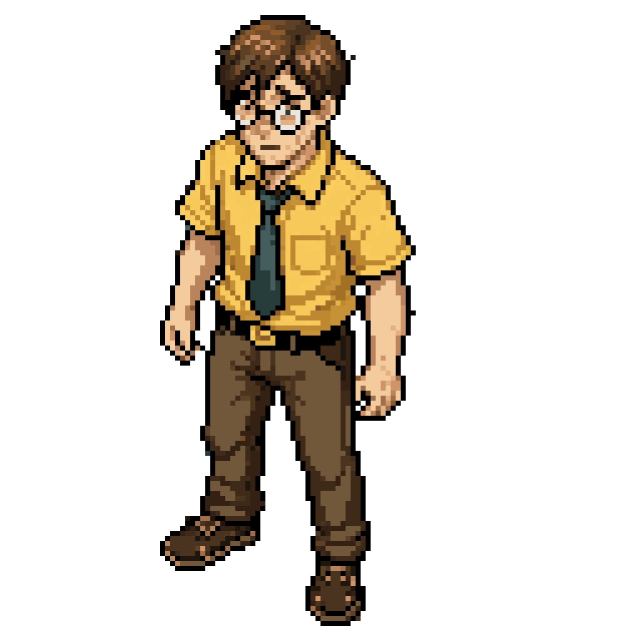 Nervous young adult male office-worker pixel art