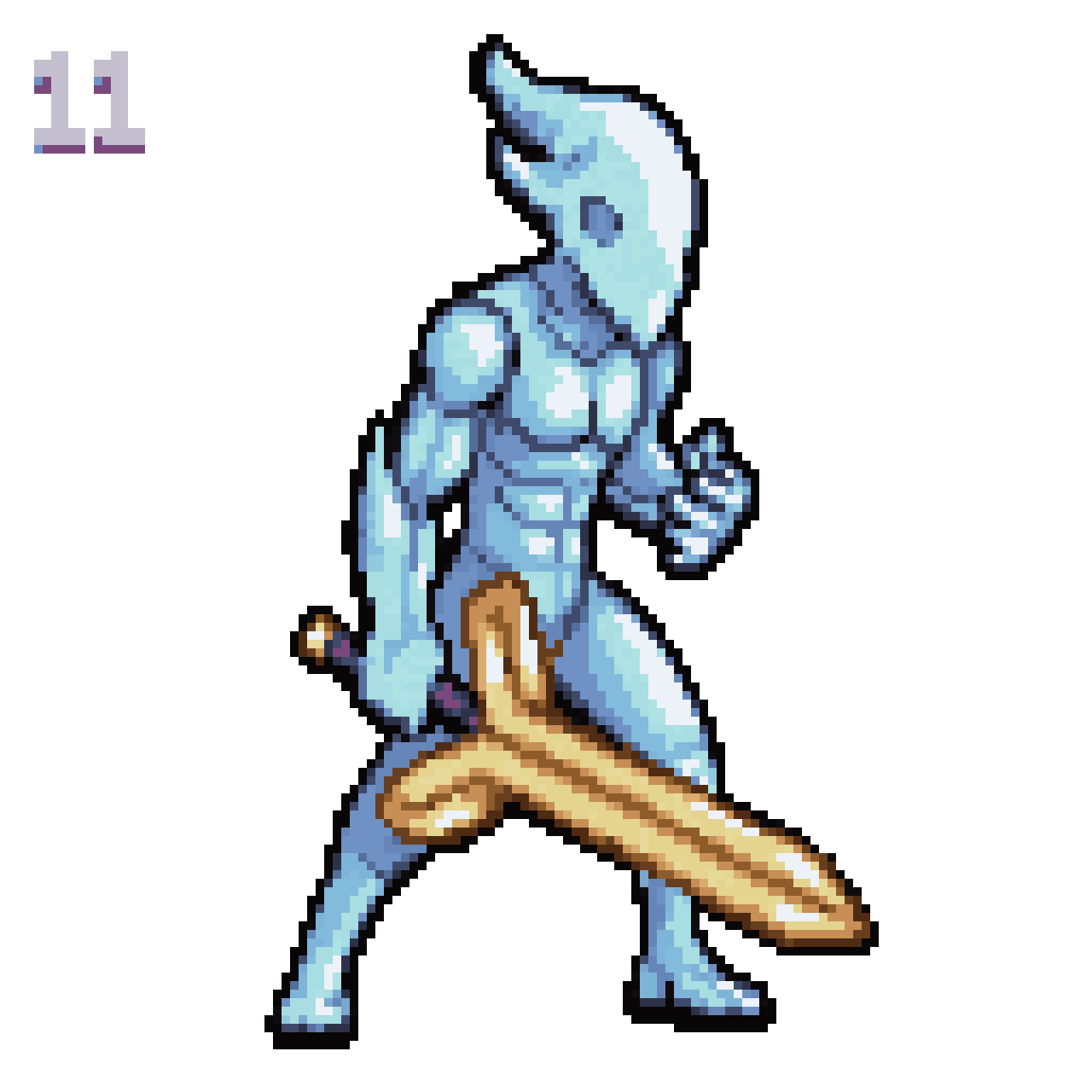 Humanoid White Blood Cell with Sword pixel art