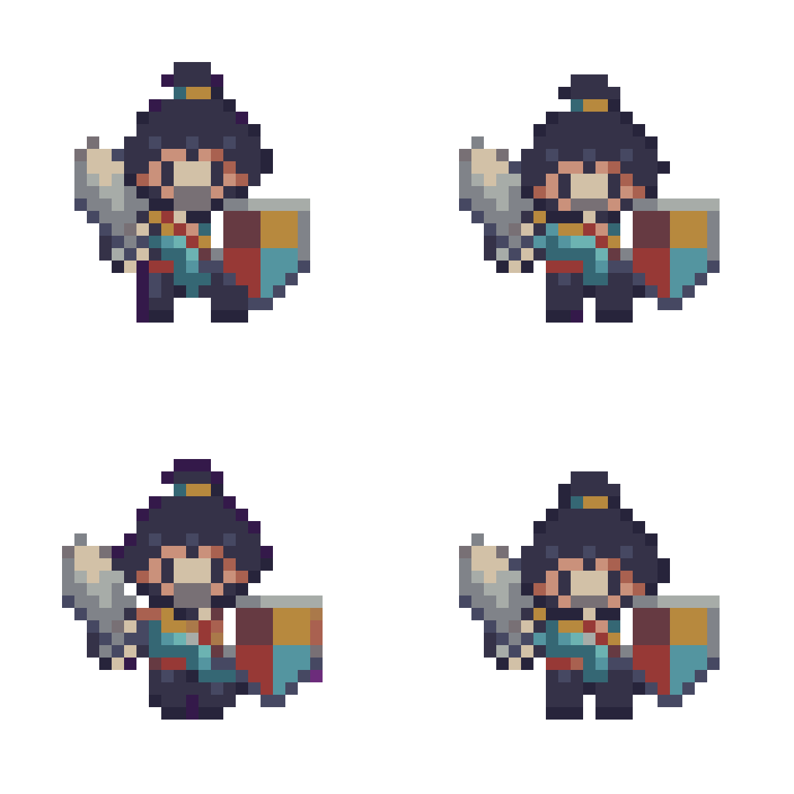 humble warrior character with sword and shield Walking pixel art