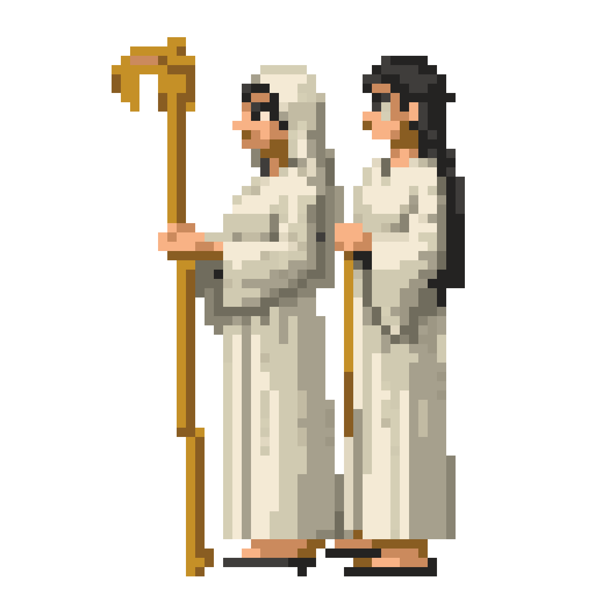 Ceremonial Priestesses with Golden Staff pixel art