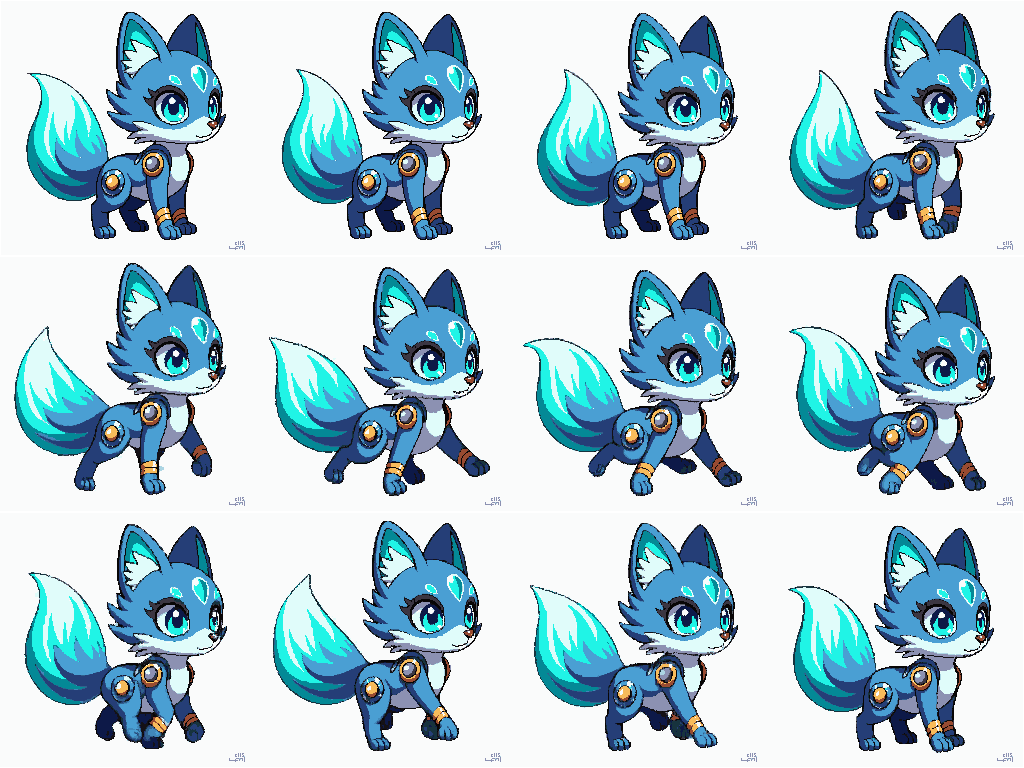 Cute cyber-cosmic fox mascot Running pixel art