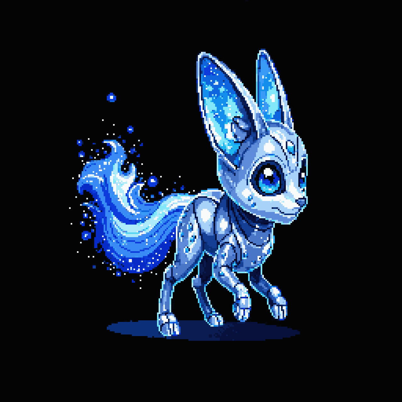 Cute cyber-cosmic fox mascot pixel art