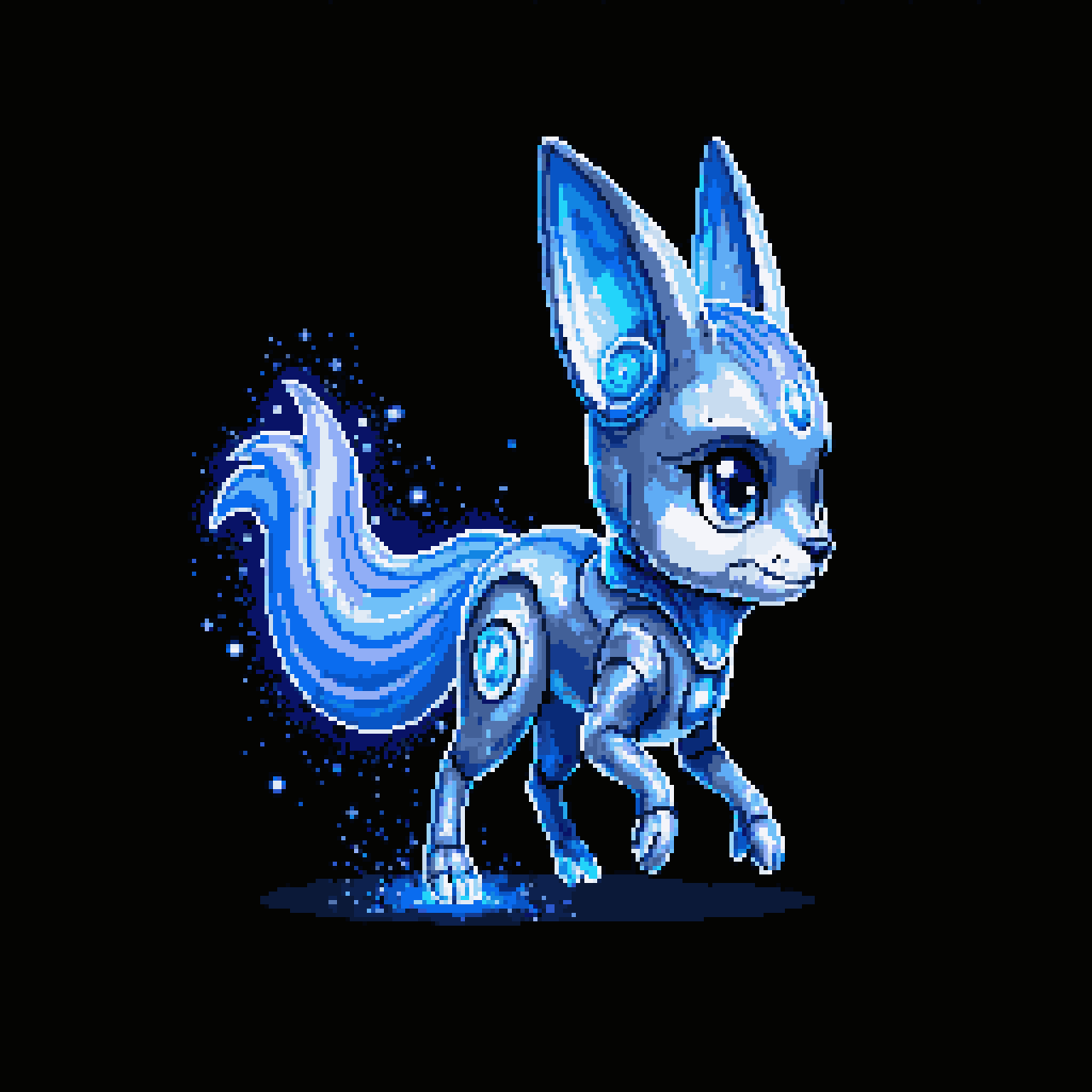 Cute cyber-cosmic fox mascot pixel art