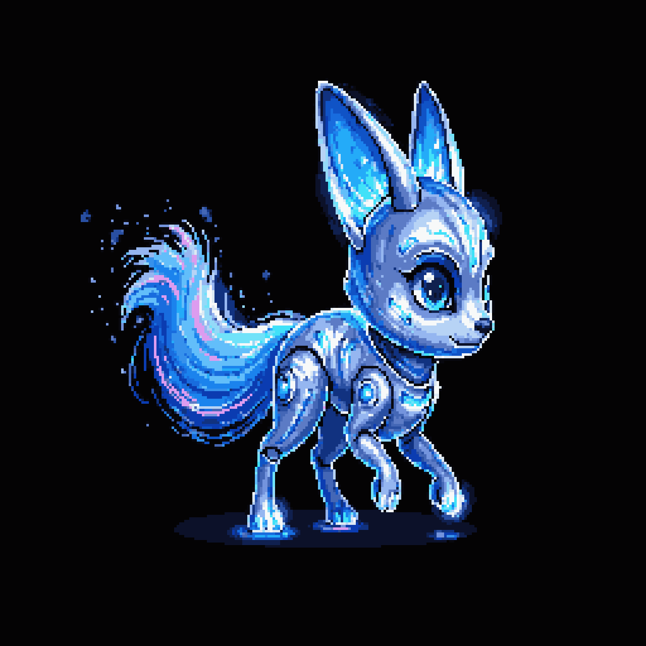 Cute cyber-cosmic fox mascot pixel art