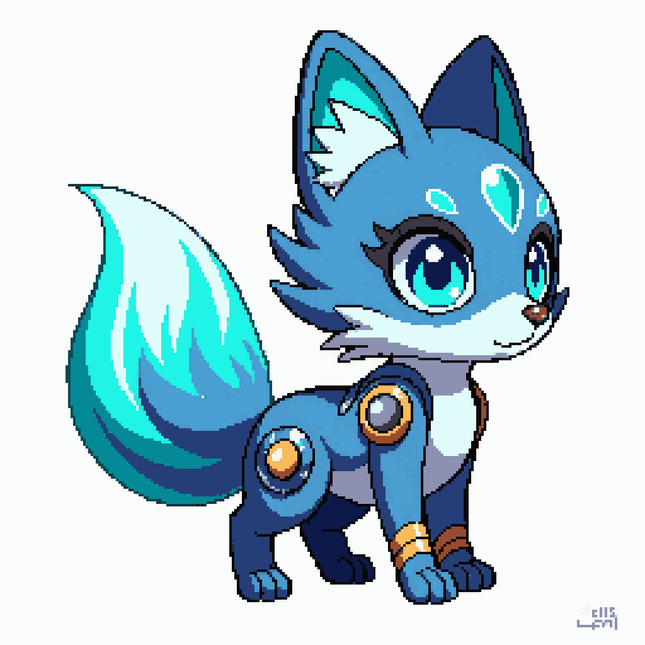 Cute cyber-cosmic fox mascot pixel art
