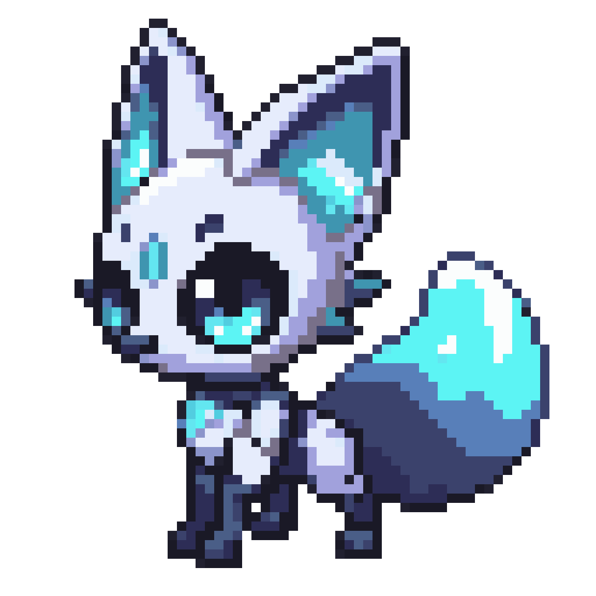 Cute cyber-cosmic fox mascot pixel art