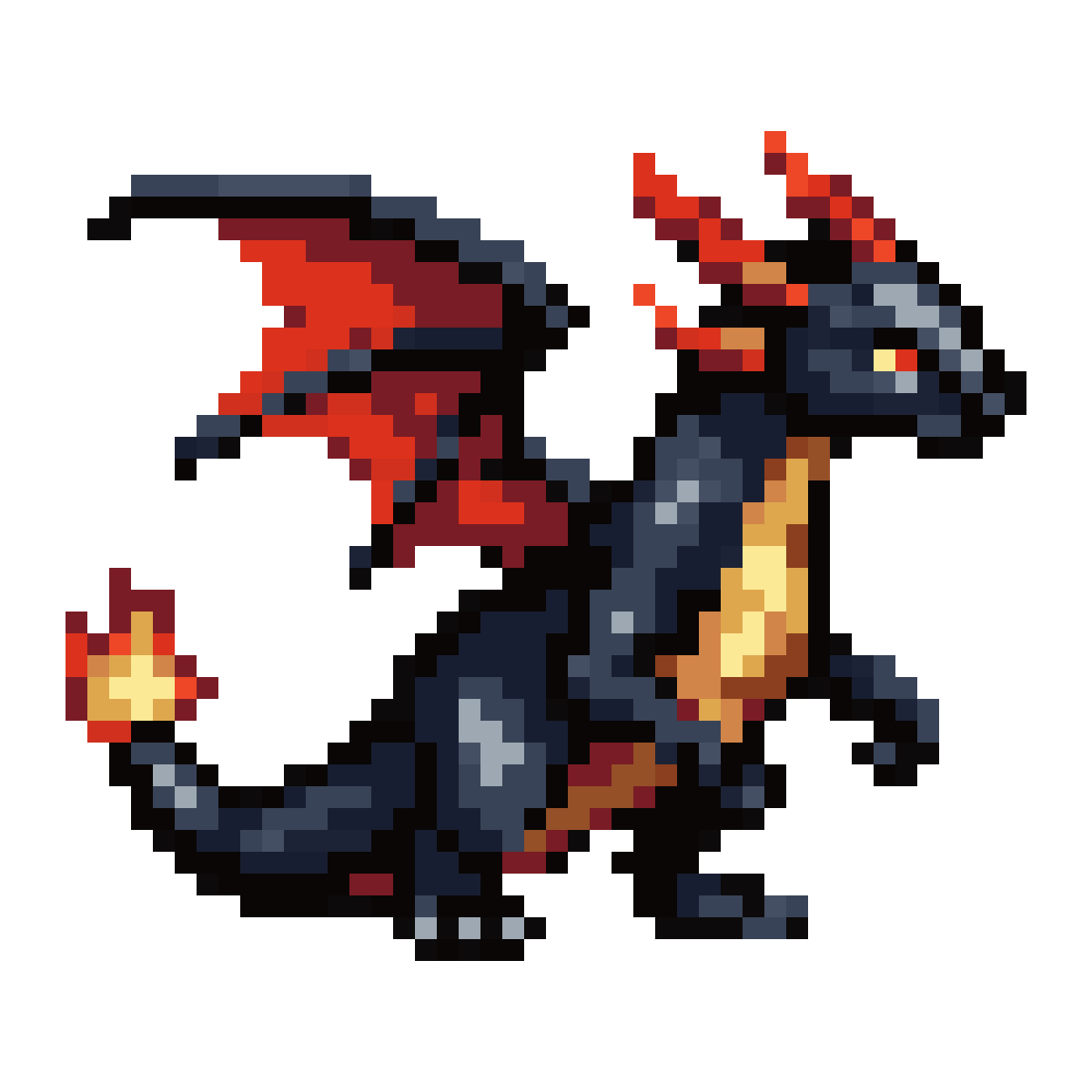 armored black dragon with lava cracks pixel art