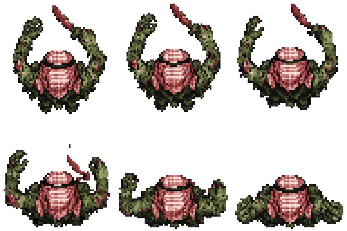 Mutated Creature With Knife Dying pixel art