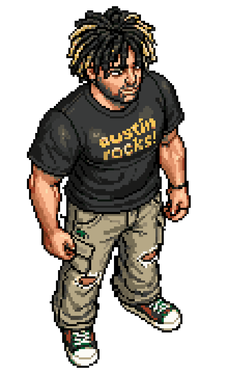 Humanoid Animatronic with Austin Rocks Shirt pixel art