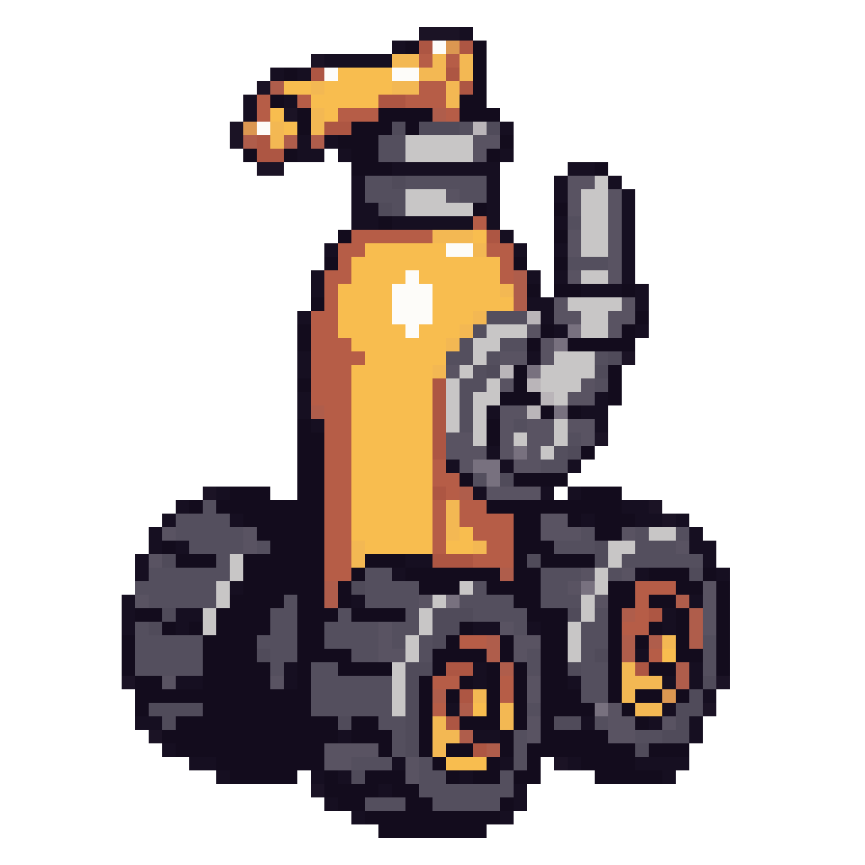 bottle bot with wheels and saw pixel art
