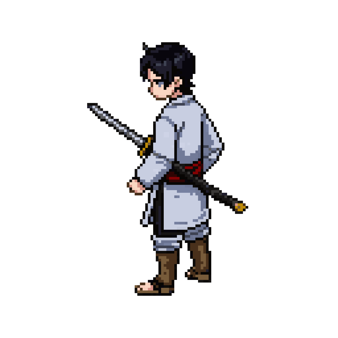 male warrior in japanese light armor pixel art