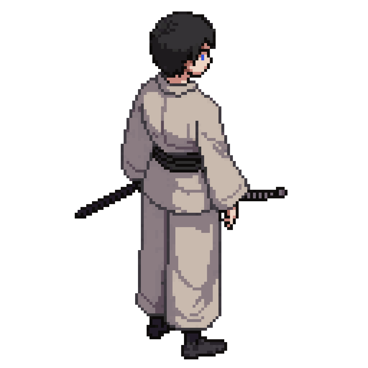 male warrior in japanese light armor pixel art