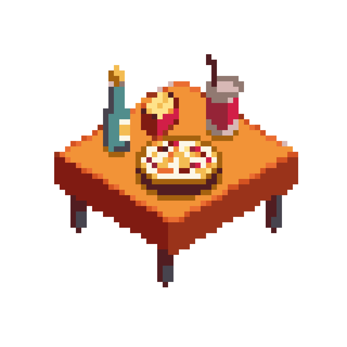 Orange table with pizza and fries pixel art