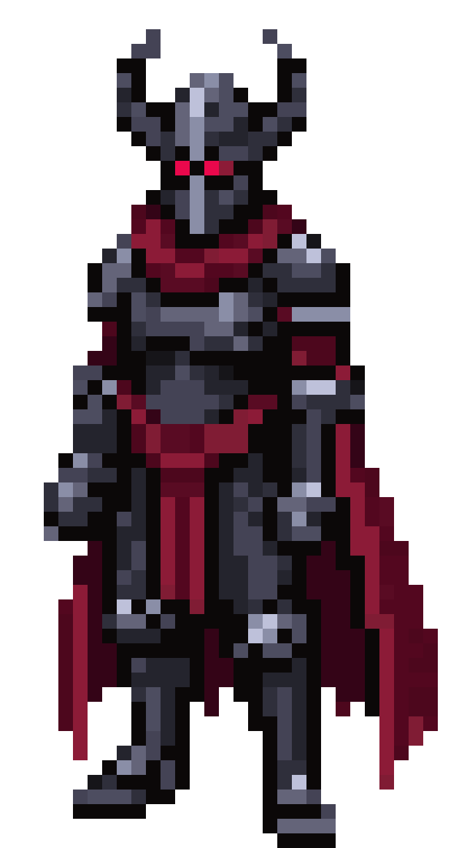 Black Knight with Red Eyes and Cloak pixel art