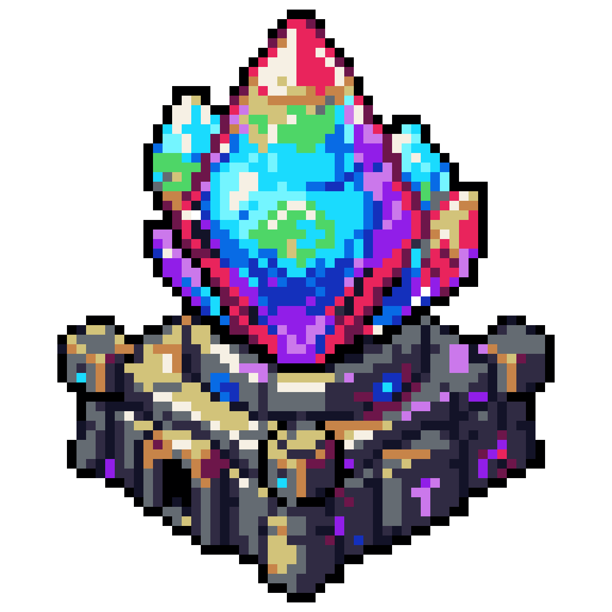 isometric pixel art elemental crystal core pixel art