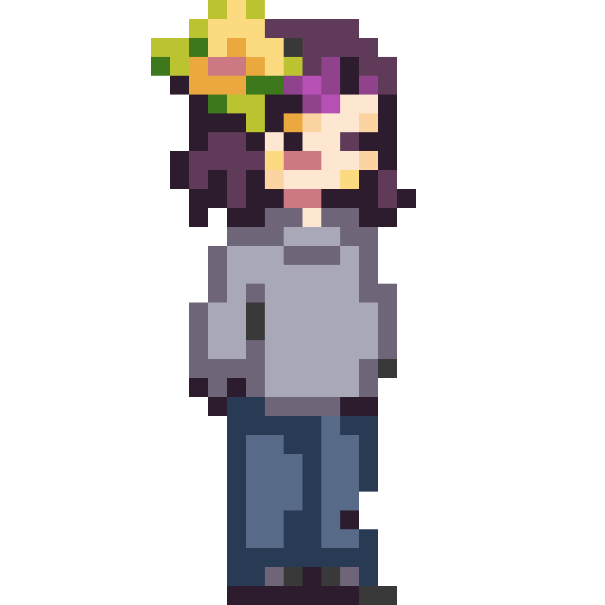 Sleepy High School Girl with Daffodil pixel art