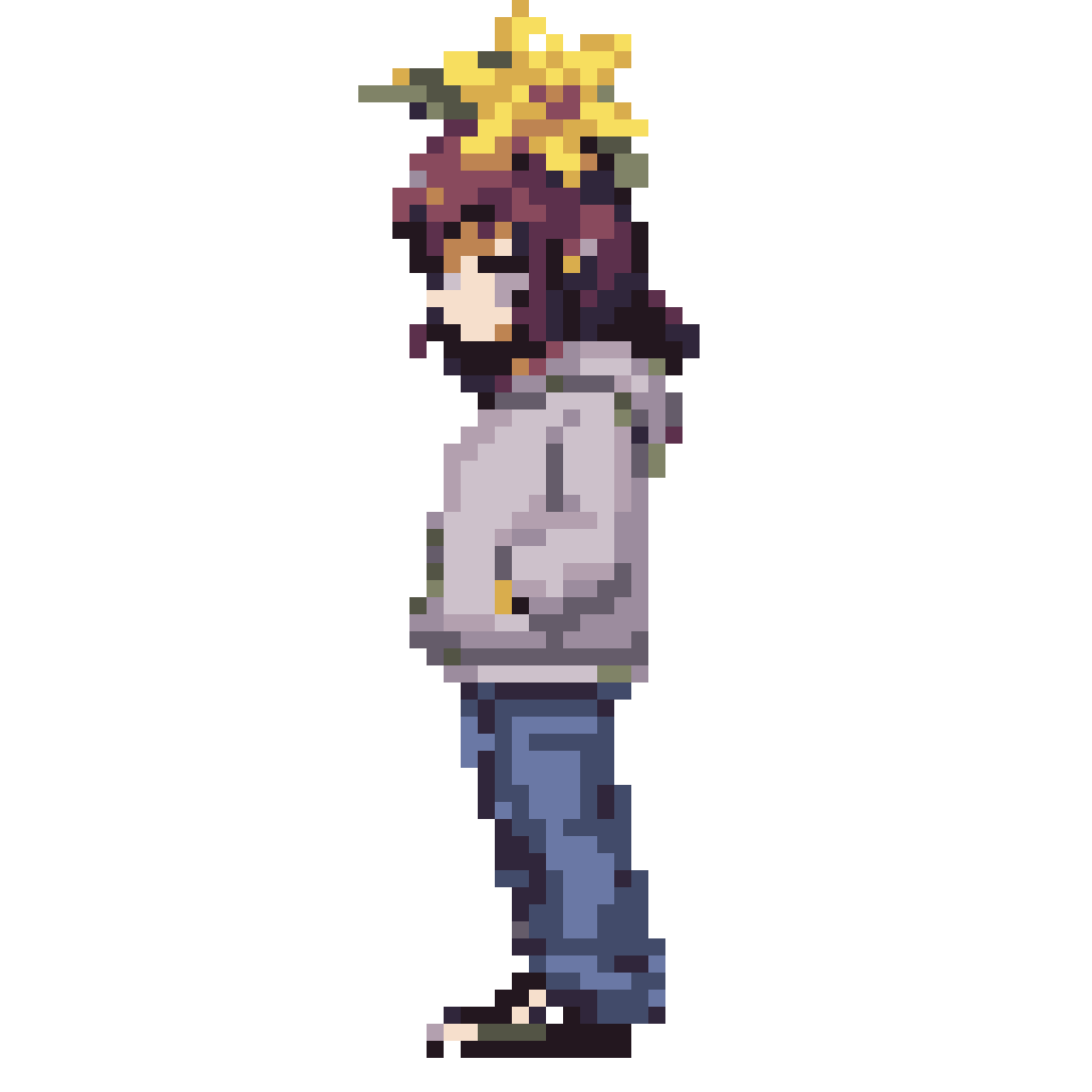 Sleepy High School Girl with Daffodil pixel art