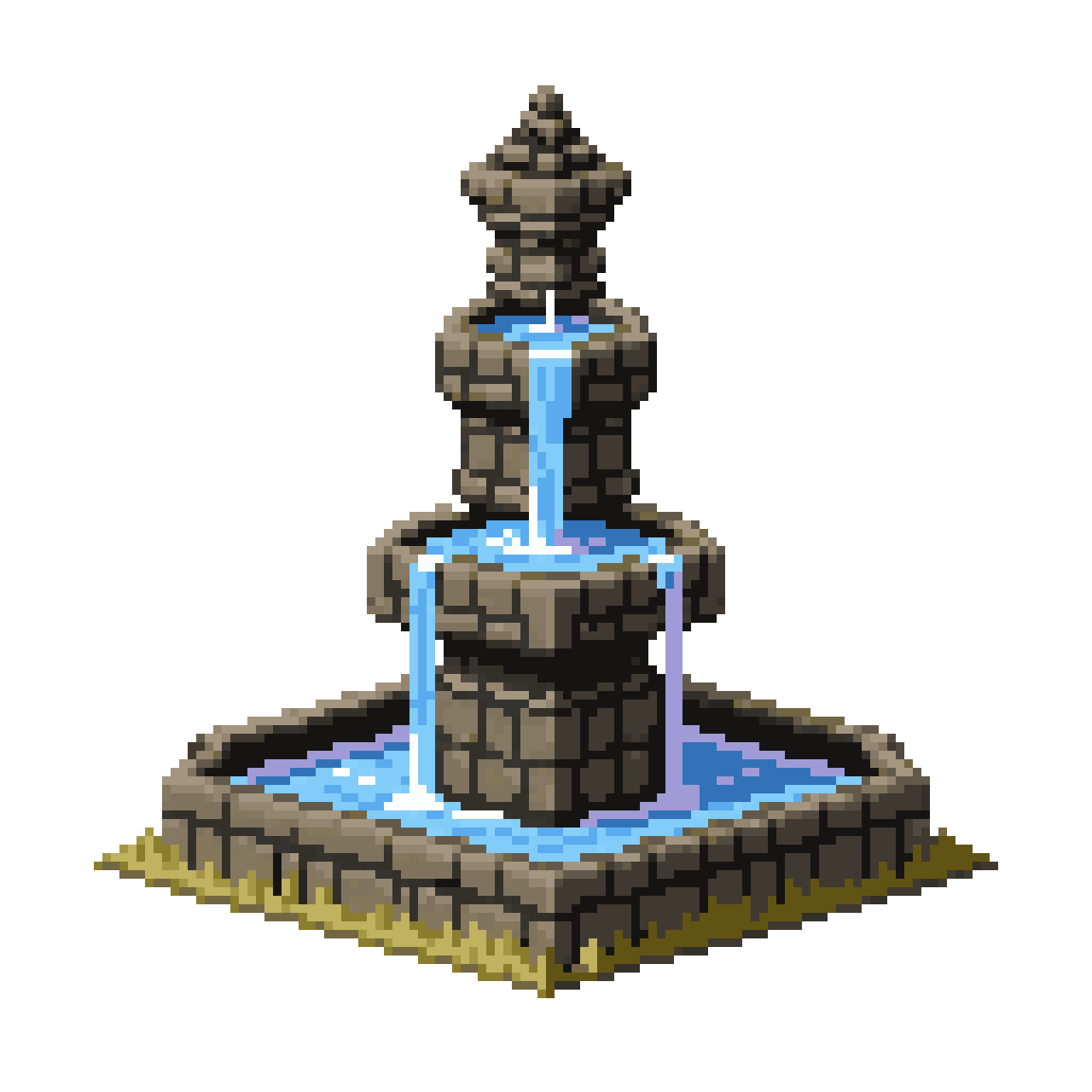 Medieval Stone Town Square Fountain pixel art