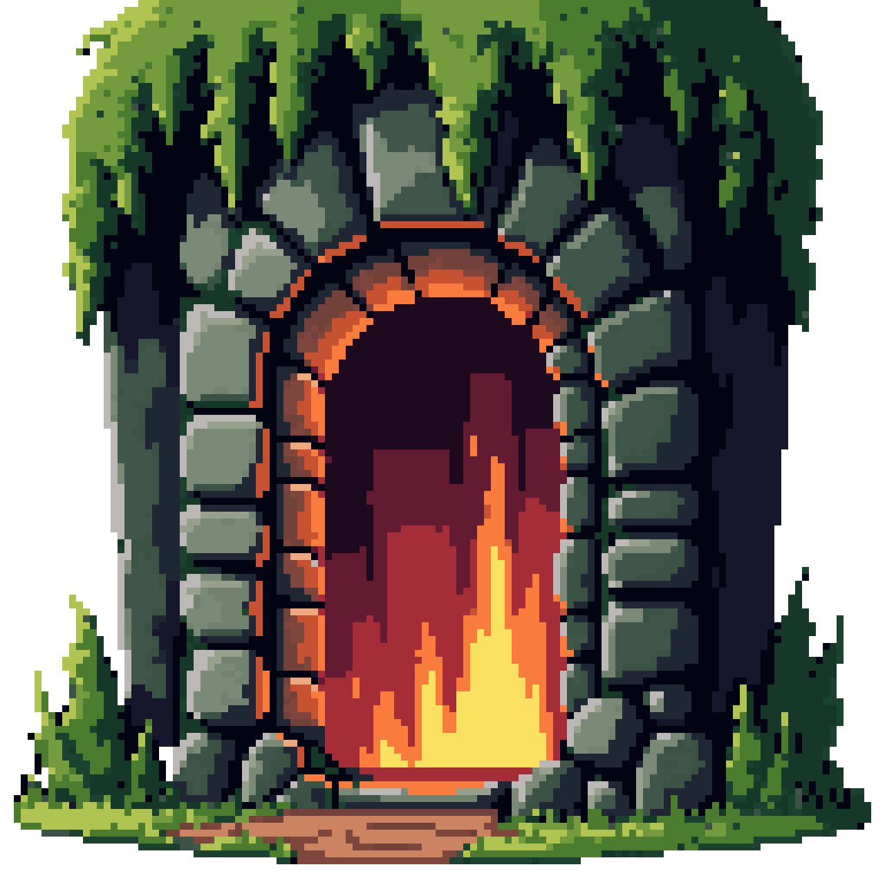 Mossy Stone Cave Entrance pixel art