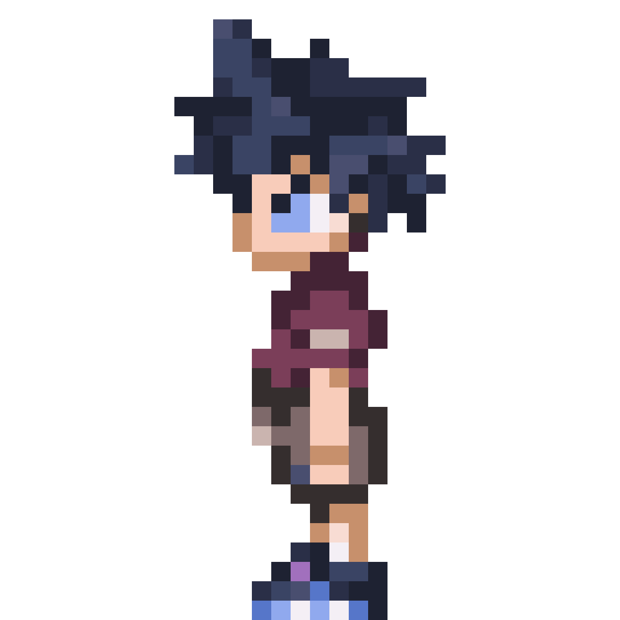 anime boy with spiky black hair pixel art