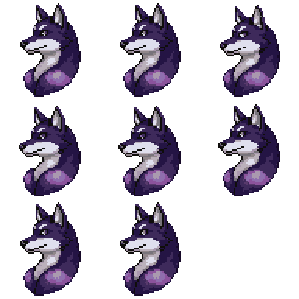 Galaxy Colored Wolf Hybrid with Scar Idle pixel art