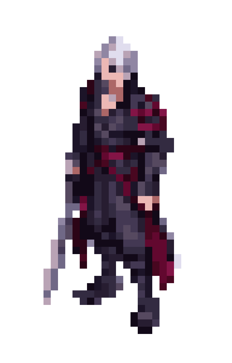 Dark Fantasy Adventurer with White Hair pixel art