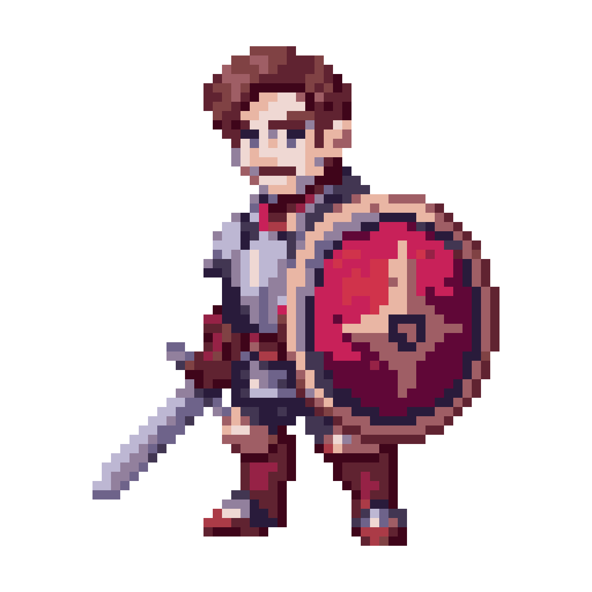 Handsome Heroic Warrior with Sword and Shield pixel art