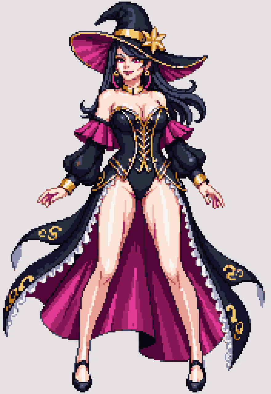 stunning magical girl sorceress pixel art