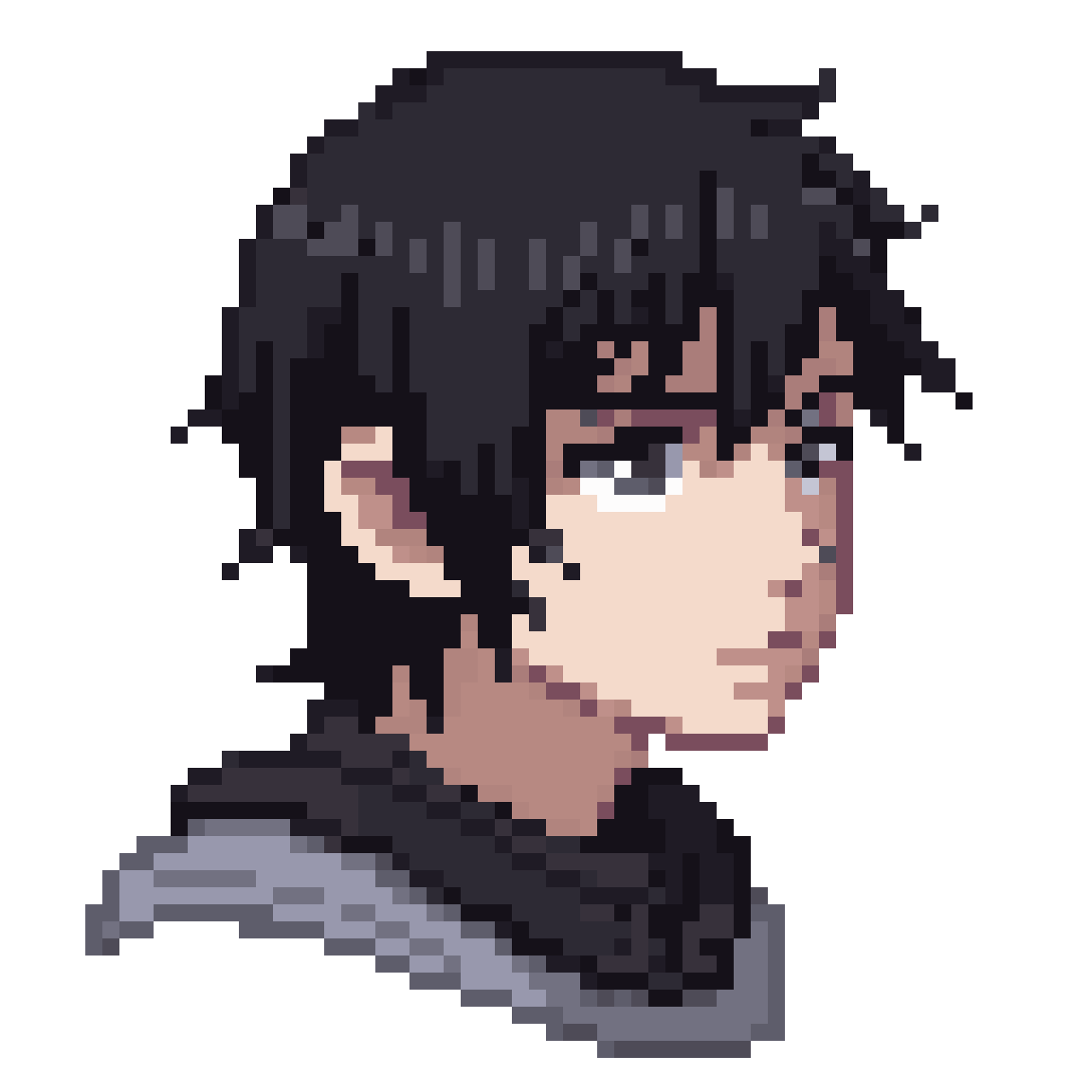 pixel knight character with black hair pixel art
